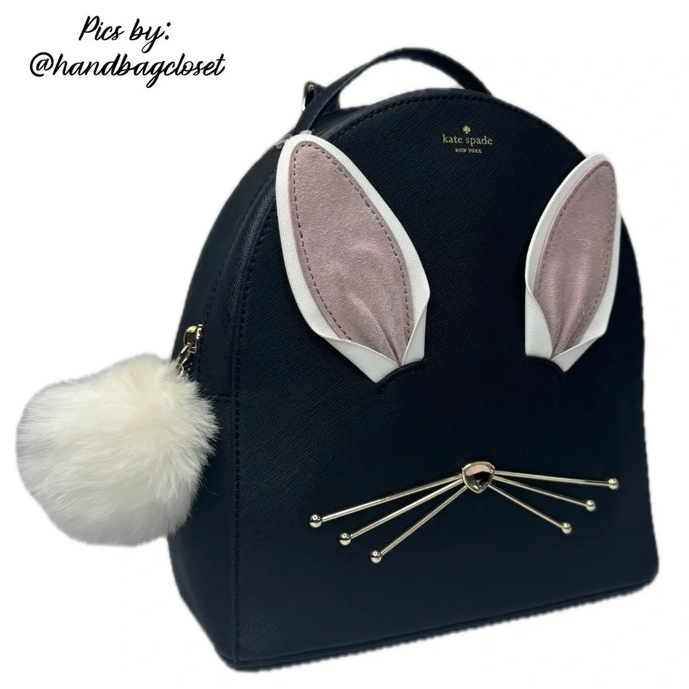 Kate Spade Hop To It Rabbit Sammi Bunny Easter Black Mini Backpack Bag